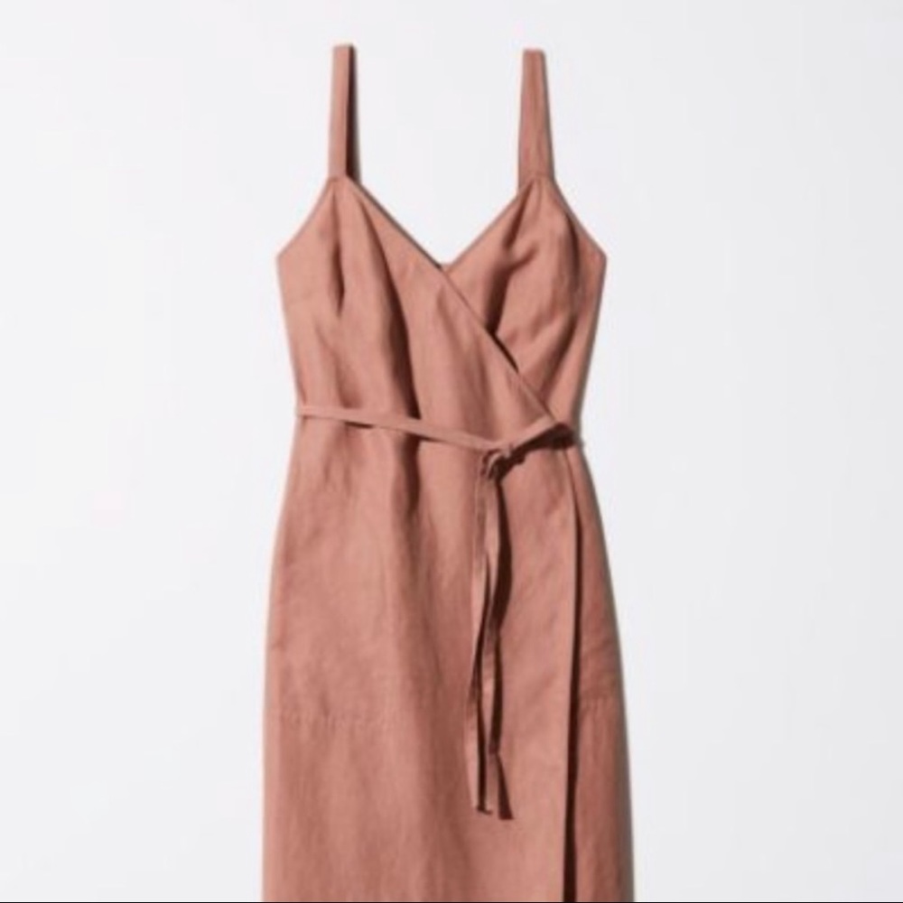 aritzia wilfred Astere linen brown dress wrap sleeveless size XS